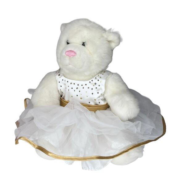 Build A Bear Teddy Bear Plush 16" White Stuffed Animal Gold Ballerina Tutu Dress - Picture 3 of 9